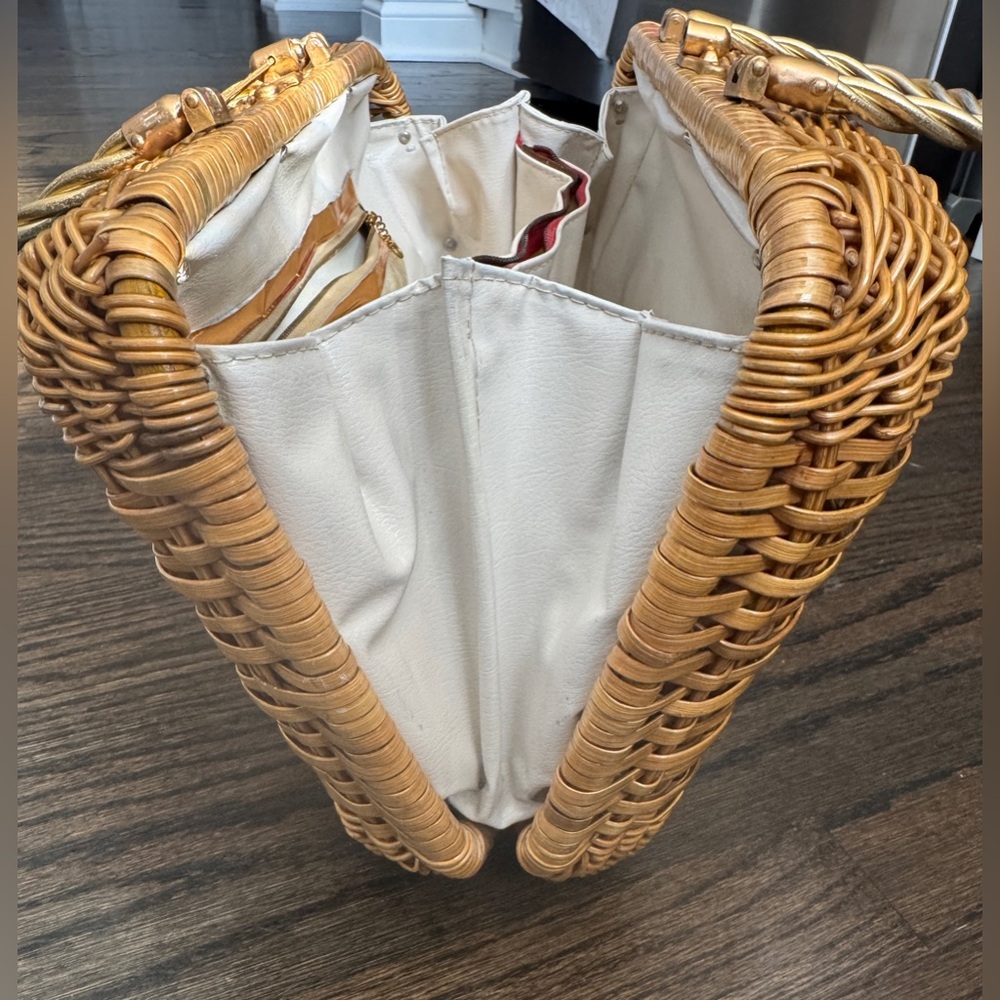 70s Vintage Rattan Basket Weaved Purse Basket MCM Hong Kong - Picture 3 of 10